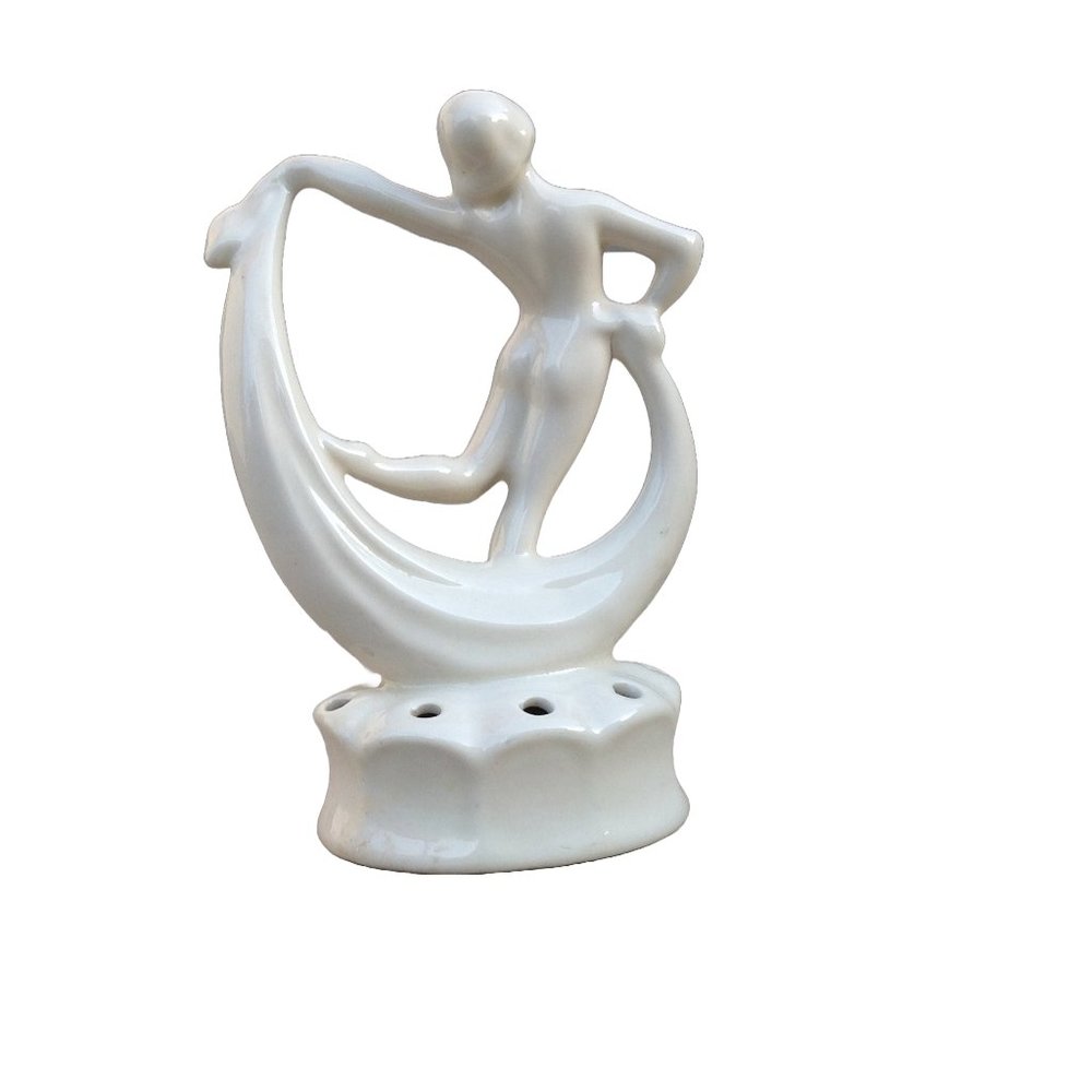 Art Deco Flower Frog ~ Dancing Woman w Scarf 6"
